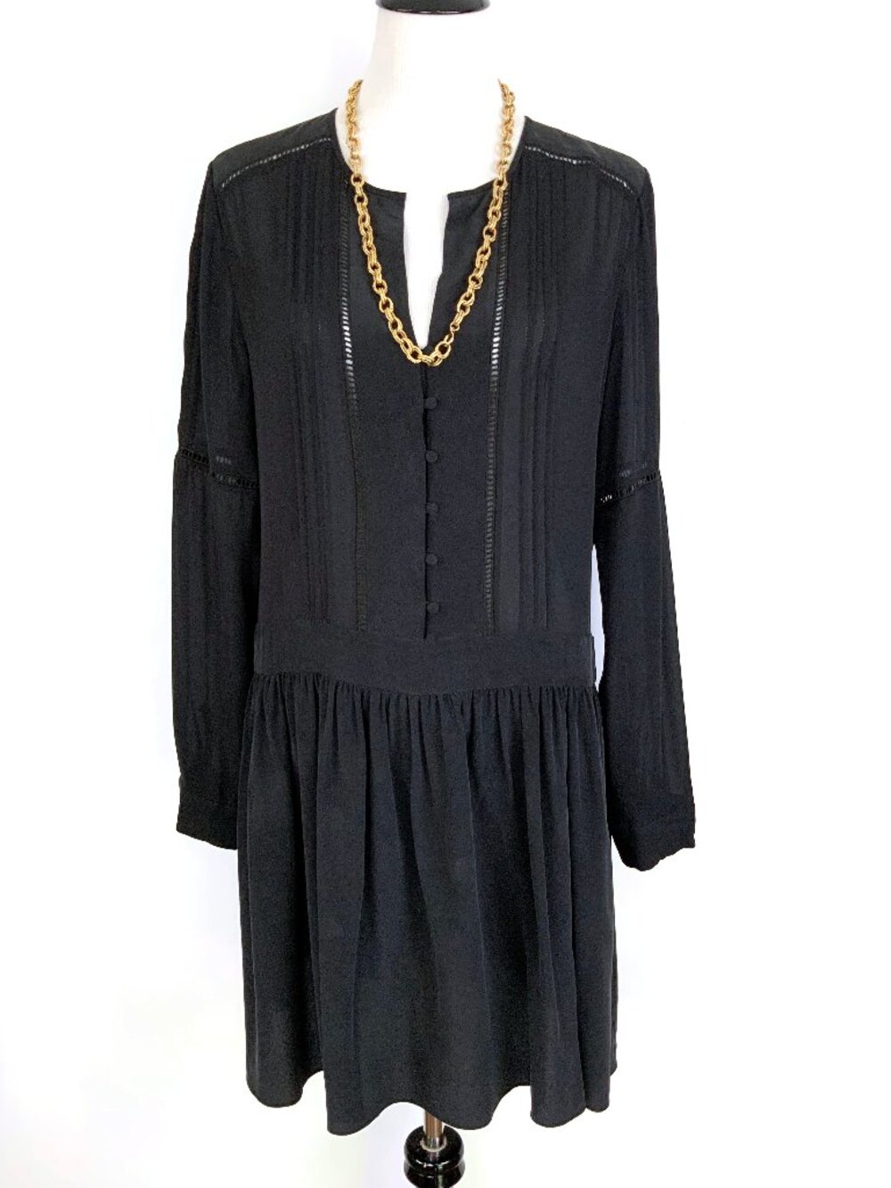 L'AGENCE Black Silk Drop Waist Mini Dress Party Nightout Sz M